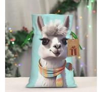 BWLHJKE Funny Cartoon Llama Christmas Gift Bag Burlap Xmas Drawstring Gift Sack with Tag & Tie, Small Christmas Bags for Gifts, Reusable Gift Wrapping Bag for Holiday Party Favors