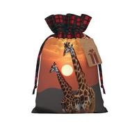 BWLHJKE Giraffe at sunset Christmas Gift Bag Burlap Xmas Drawstring Gift Sack with Tag & Tie, Buffalo Plaid Christmas Bags for Gifts, Reusable Gift Wrapping Bag Holiday Party Favors