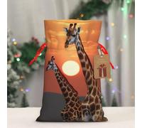 BWLHJKE Giraffe at sunset Christmas Gift Bag Burlap Xmas Drawstring Gift Sack with Tag & Tie, Medium Christmas Bags for Gifts, Reusable Gift Wrapping Bag for Holiday Party Favors