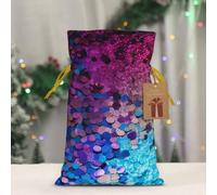 BWLHJKE Glitter Sequin Spot Christmas Gift Bag Burlap Xmas Drawstring Gift Sack with Tag & Tie, Small Christmas Bags for Gifts, Reusable Gift Wrapping Bag for Holiday Party Favors