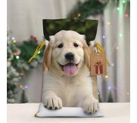 BWLHJKE gold Retriever Puppies Christmas Gift Bag Drawstring Christmas Burlap with Tag and Tie, Medium Christmas Bags for Gifts, Reusable Bag for Gifts
