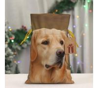 BWLHJKE Golden retriever Christmas Gift Bag Burlap Xmas Drawstring Gift Sack with Tag & Tie, Medium Christmas Bags for Gifts, Reusable Gift Wrapping Bag for Holiday Party Favors