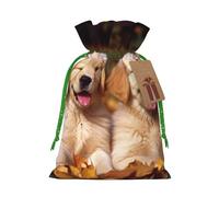 BWLHJKE Golden Retriever dogs puppies pets Christmas Gift Bag Burlap Xmas Drawstring Gift Sack with Tag & Tie, Medium Christmas Bags for Gifts, Reusable Gift Wrapping Bag for Holiday Party Favors