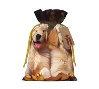 BWLHJKE Golden Retriever dogs puppies pets Christmas Gift Bag Burlap Xmas Drawstring Gift Sack with Tag & Tie, Medium Christmas Bags for Gifts, Reusable Gift Wrapping Bag for Holiday Party Favors