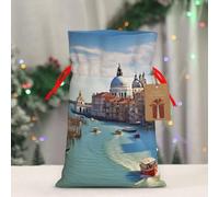 BWLHJKE Grand canal in Italy Christmas Gift Bag Burlap Xmas Drawstring Gift Sack with Tag & Tie, Small Christmas Bags for Gifts, Reusable Gift Wrapping Bag for Holiday Party Favors