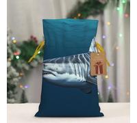 BWLHJKE Great white shark Christmas Gift Bag Burlap Xmas Drawstring Gift Sack with Tag & Tie, Medium Christmas Bags for Gifts, Reusable Gift Wrapping Bag for Holiday Party Favors