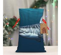 BWLHJKE Great white shark Christmas Gift Bag Burlap Xmas Drawstring Gift Sack with Tag & Tie, Medium Christmas Bags for Gifts, Reusable Gift Wrapping Bag for Holiday Party Favors