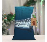 BWLHJKE Great white shark Christmas Gift Bag Burlap Xmas Drawstring Gift Sack with Tag & Tie, Medium Christmas Bags for Gifts, Reusable Gift Wrapping Bag for Holiday Party Favors