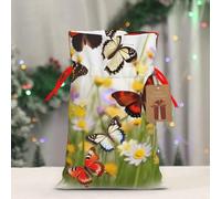 BWLHJKE Group of Butterflies Christmas Gift Bag Burlap Xmas Drawstring Gift Sack with Tag & Tie, Small Christmas Bags for Gifts, Reusable Gift Wrapping Bag for Holiday Party Favors