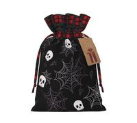 BWLHJKE Halloween Goth Christmas Gift Bag Burlap Xmas Drawstring Gift Sack with Tag & Tie, Buffalo Plaid Christmas Bags for Gifts, Reusable Gift Wrapping Bag Holiday Party Favors