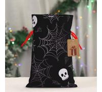 BWLHJKE Halloween Goth Christmas Gift Bag Burlap Xmas Drawstring Gift Sack with Tag & Tie, Medium Christmas Bags for Gifts, Reusable Gift Wrapping Bag for Holiday Party Favors