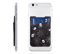 BWLHJKE Halloween Goth Phone Wallet - Adhesive Credit Card Holder for Back of Phone Case, Leather ID Card Pouch - Stick On Phone Pocket Great Storage Compatible with Most Cell Phones