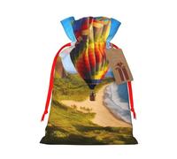 BWLHJKE Hawaii Hot Air Balloon Christmas Gift Bag Burlap Xmas Drawstring Gift Sack with Tag & Tie, Medium Christmas Bags for Gifts, Reusable Gift Wrapping Bag for Holiday Party Favors