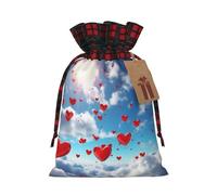 BWLHJKE hearts in the sky Christmas Gift Bag Burlap Xmas Drawstring Gift Sack with Tag & Tie, Buffalo Plaid Christmas Bags for Gifts, Reusable Gift Wrapping Bag Holiday Party Favors