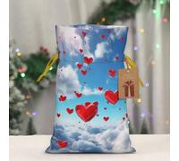 BWLHJKE hearts in the sky Christmas Gift Bag Burlap Xmas Drawstring Gift Sack with Tag & Tie, Medium Christmas Bags for Gifts, Reusable Gift Wrapping Bag for Holiday Party Favors