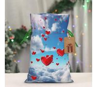 BWLHJKE hearts in the sky Christmas Gift Bag Burlap Xmas Drawstring Gift Sack with Tag & Tie, Medium Christmas Bags for Gifts, Reusable Gift Wrapping Bag for Holiday Party Favors