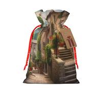 BWLHJKE Italy Tuscan Christmas Gift Bag Burlap Xmas Drawstring Gift Sack with Tag & Tie, Medium Christmas Bags for Gifts, Reusable Gift Wrapping Bag for Holiday Party Favors