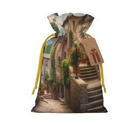 BWLHJKE Italy Tuscan Christmas Gift Bag Burlap Xmas Drawstring Gift Sack with Tag & Tie, Medium Christmas Bags for Gifts, Reusable Gift Wrapping Bag for Holiday Party Favors