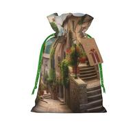 BWLHJKE Italy Tuscan Christmas Gift Bag Burlap Xmas Drawstring Gift Sack with Tag & Tie, Small Christmas Bags for Gifts, Reusable Gift Wrapping Bag for Holiday Party Favors