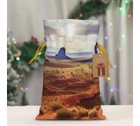 BWLHJKE Landscape of Monument Valley Christmas Gift Bag Burlap Xmas Drawstring Gift Sack with Tag & Tie, Small Christmas Bags for Gifts, Reusable Gift Wrapping Bag for Holiday Party Favors
