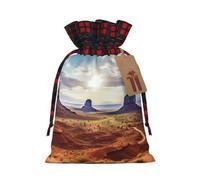 BWLHJKE Landscape of Monument Valley Christmas Gift Bag Burlap Xmas Drawstring Gift Sack with Tag & Tie, Buffalo Plaid Christmas Bags for Gifts, Reusable Gift Wrapping Bag Holiday Party Favors