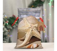 BWLHJKE Large Seashell Starfish Christmas Gift Bag Burlap Xmas Drawstring Gift Sack with Tag & Tie, Medium Christmas Bags for Gifts, Reusable Gift Wrapping Bag for Holiday Party Favors