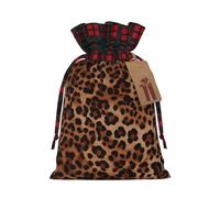 BWLHJKE Leopard Print Christmas Gift Bag Burlap Xmas Drawstring Gift Sack with Tag & Tie, Buffalo Plaid Christmas Bags for Gifts, Reusable Gift Wrapping Bag Holiday Party Favors