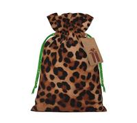 BWLHJKE Leopard Print Christmas Gift Bag Burlap Xmas Drawstring Gift Sack with Tag & Tie, Medium Christmas Bags for Gifts, Reusable Gift Wrapping Bag for Holiday Party Favors