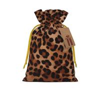 BWLHJKE Leopard Print Christmas Gift Bag Burlap Xmas Drawstring Gift Sack with Tag & Tie, Medium Christmas Bags for Gifts, Reusable Gift Wrapping Bag for Holiday Party Favors