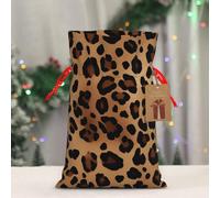 BWLHJKE Leopard Print Christmas Gift Bag Burlap Xmas Drawstring Gift Sack with Tag & Tie, Small Christmas Bags for Gifts, Reusable Gift Wrapping Bag for Holiday Party Favors