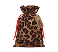 BWLHJKE Leopard Print Christmas Gift Bag Burlap Xmas Drawstring Gift Sack with Tag & Tie, Small Christmas Bags for Gifts, Reusable Gift Wrapping Bag for Holiday Party Favors
