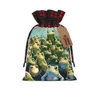 BWLHJKE lots of frogs Christmas Gift Bag Burlap Xmas Drawstring Gift Sack with Tag & Tie, Buffalo Plaid Christmas Bags for Gifts, Reusable Gift Wrapping Bag Holiday Party Favors
