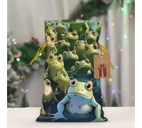 BWLHJKE lots of frogs Christmas Gift Bag Burlap Xmas Drawstring Gift Sack with Tag & Tie, Medium Christmas Bags for Gifts, Reusable Gift Wrapping Bag for Holiday Party Favors