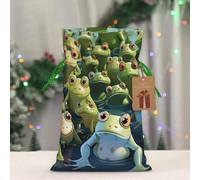 BWLHJKE lots of frogs Christmas Gift Bag Burlap Xmas Drawstring Gift Sack with Tag & Tie, Small Christmas Bags for Gifts, Reusable Gift Wrapping Bag for Holiday Party Favors