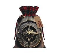 BWLHJKE Magical Design Norse Runes Compass Christmas Gift Bag Burlap Xmas Drawstring Gift Sack with Tag & Tie, Buffalo Plaid Christmas Bags for Gifts, Reusable Gift Wrapping Bag Holiday Party Favors