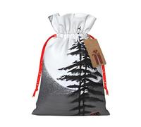 BWLHJKE Moon Pine Tree Christmas Gift Bag Burlap Xmas Drawstring Gift Sack with Tag & Tie, Small Christmas Bags for Gifts, Reusable Gift Wrapping Bag for Holiday Party Favors