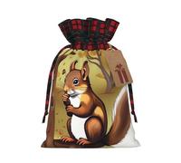 BWLHJKE Nut-eating squirrel Christmas Gift Bag Burlap Xmas Drawstring Gift Sack with Tag & Tie, Buffalo Plaid Christmas Bags for Gifts, Reusable Gift Wrapping Bag Holiday Party Favors