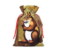 BWLHJKE Nut-eating squirrel Christmas Gift Bag Burlap Xmas Drawstring Gift Sack with Tag & Tie, Medium Christmas Bags for Gifts, Reusable Gift Wrapping Bag for Holiday Party Favors