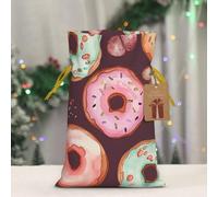 BWLHJKE Pretty Doughnuts Christmas Gift Bag Drawstring Christmas Burlap with Tag and Tie, Medium Christmas Bags for Gifts, Reusable Bag for Day Party Favors