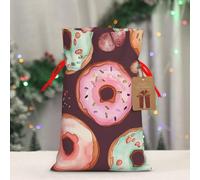 BWLHJKE Pretty Doughnuts Christmas Gift Bag Drawstring Christmas Burlap with Tag and Tie, Medium Christmas Bags for Gifts, Reusable Bag for Day Party Favors