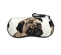 BWLHJKE Pug Dog Glasses Case Zipper Hard Shell Sunglasses Cases Portable Travel Eyeglasses Case with Hook