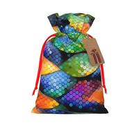 BWLHJKE Rainbow Fish Scale Christmas Gift Bag Burlap Xmas Drawstring Gift Sack with Tag & Tie, Medium Christmas Bags for Gifts, Reusable Gift Wrapping Bag for Holiday Party Favors