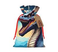 BWLHJKE Roaring Dragon Christmas Gift Bag Burlap Xmas Drawstring Gift Sack with Tag & Tie, Medium Christmas Bags for Gifts, Reusable Gift Wrapping Bag for Holiday Party Favors