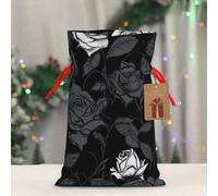 BWLHJKE Rose gothic Christmas Gift Bag Burlap Xmas Drawstring Gift Sack with Tag & Tie, Small Christmas Bags for Gifts, Reusable Gift Wrapping Bag for Holiday Party Favors