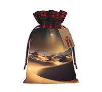 BWLHJKE Sahara Desert Christmas Gift Bag Burlap Xmas Drawstring Gift Sack with Tag & Tie, Buffalo Plaid Christmas Bags for Gifts, Reusable Gift Wrapping Bag Holiday Party Favors