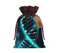 BWLHJKE Science Gene Strand Christmas Gift Bag Burlap Xmas Drawstring Gift Sack with Tag & Tie, Buffalo Plaid Christmas Bags for Gifts, Reusable Gift Wrapping Bag Holiday Party Favors