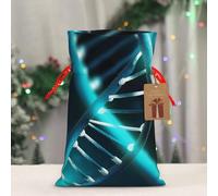 BWLHJKE Science Gene Strand Christmas Gift Bag Burlap Xmas Drawstring Gift Sack with Tag & Tie, Small Christmas Bags for Gifts, Reusable Gift Wrapping Bag for Holiday Party Favors