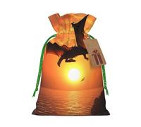 BWLHJKE Sea Sunset Flying Dragon Christmas Gift Bag Burlap Drawstring Christmas Gift Bag with Tag and Tie, Small Christmas Bags for Gifts, Reusable Bag for Gifts