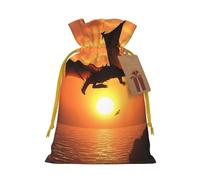 BWLHJKE Sea Sunset Flying Dragon Christmas Gift Bag Burlap Xmas Drawstring Gift Sack with Tag & Tie, Medium Christmas Bags for Gifts, Reusable Gift Wrapping Bag for Holiday Party Favors