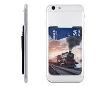 BWLHJKE Steam Train Depart Sunset Phone Wallet - Adhesive Credit Card Holder for Back of Phone Case, Leather ID Card Pouch - Stick On Phone Pocket Great Storage Compatible with Most Cell Phones
